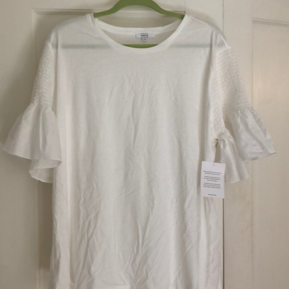 Maette 1X Bianca white tee shirt NWT ruffle sleeve